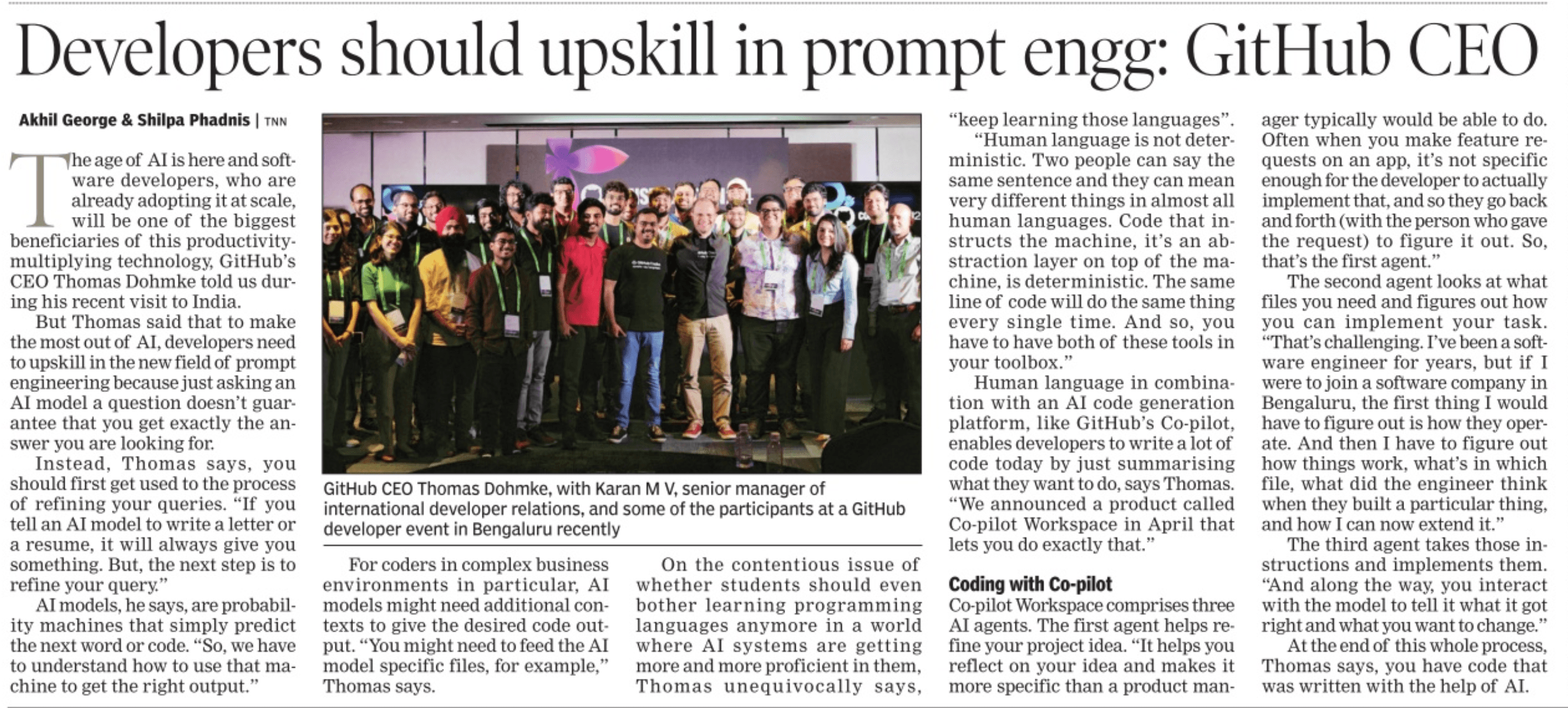 The Times of India - Developers should upskill in prompt engg: GitHub CEO