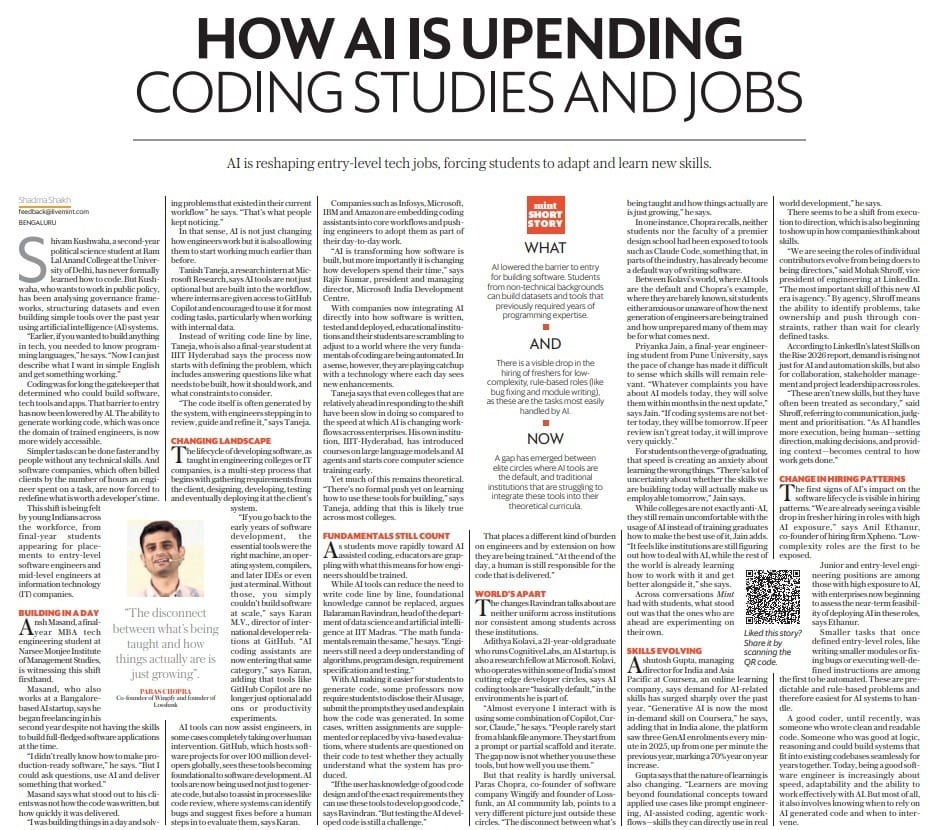 Mint - How AI is reshaping skills and jobs